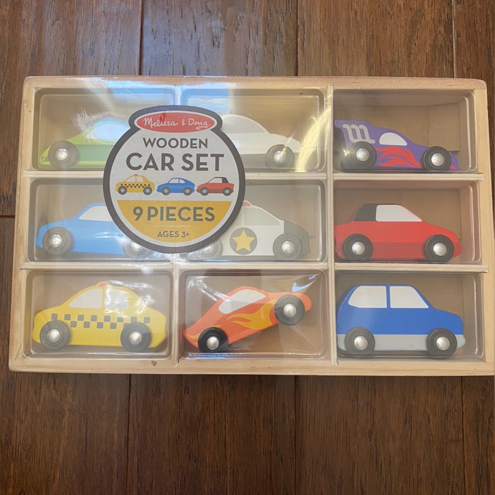 NWT Melissa & Doug Wooden Car Set – 9 Piece – Sealed